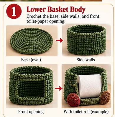 Gnome toilet paper holder, step 1: lower basket body and toilet-paper opening