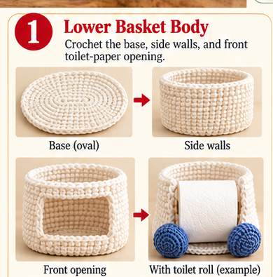 Snowman toilet paper holder, step 1: lower basket body and toilet-paper opening