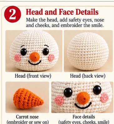 Snowman toilet paper holder, step 2: head, carrot nose, and hat