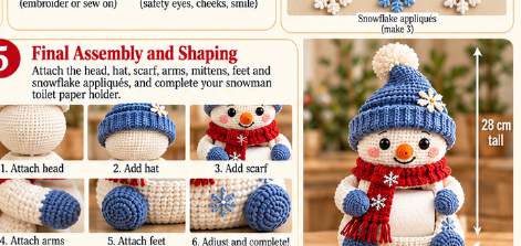 Snowman toilet paper holder, step 4: final assembly
