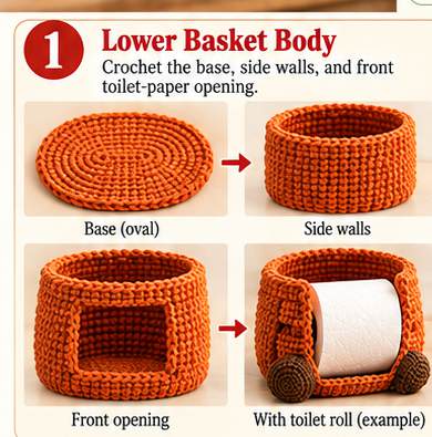 Pumpkin toilet paper holder, step 1: lower basket body and toilet-paper opening