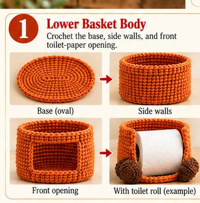Fox toilet paper holder, step 1: lower basket body and toilet-paper opening