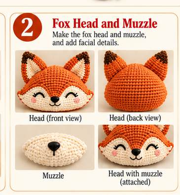 Fox toilet paper holder, step 2: head, muzzle, and ears