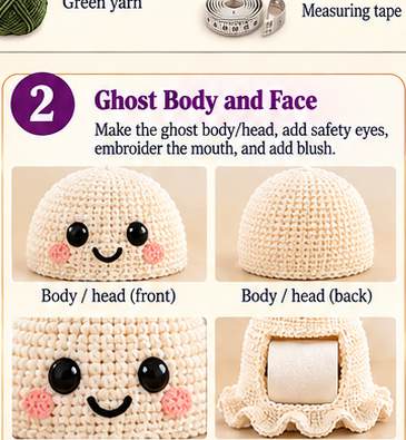 Ghost with Witch Hat toilet paper holder, step 2: ghost body, witch hat, and wavy hem