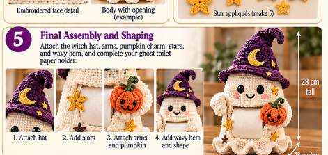 Ghost with Witch Hat toilet paper holder, step 4: final assembly