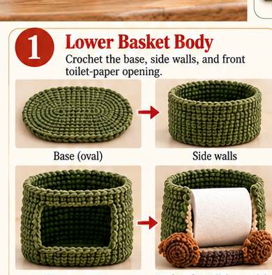 Highland Cow toilet paper holder, step 1: lower basket body and toilet-paper opening