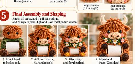 Highland Cow toilet paper holder, step 4: final assembly