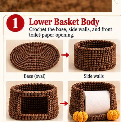 Owl toilet paper holder, step 1: lower basket body and toilet-paper opening