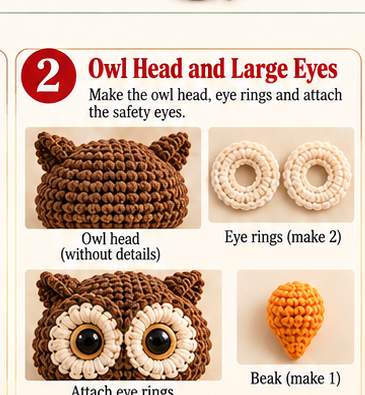 Owl toilet paper holder, step 2: head, eye rings, and beak