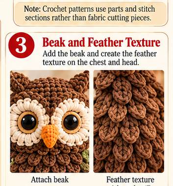 Owl toilet paper holder, step 3: feather texture, wings, feet, and leaves