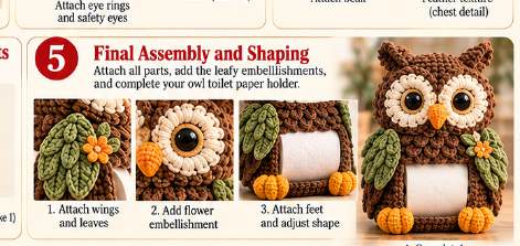 Owl toilet paper holder, step 4: final assembly
