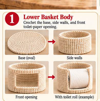 Mushroom House toilet paper holder, step 1: wide house basket body and toilet-paper opening