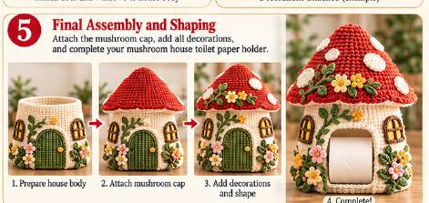 Mushroom House toilet paper holder, step 4: final assembly