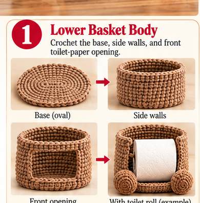 Bear toilet paper holder, step 1: lower basket body and toilet-paper opening