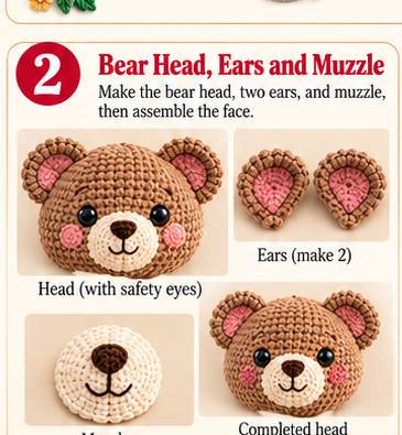 Bear toilet paper holder, step 2: head, ears, and muzzle